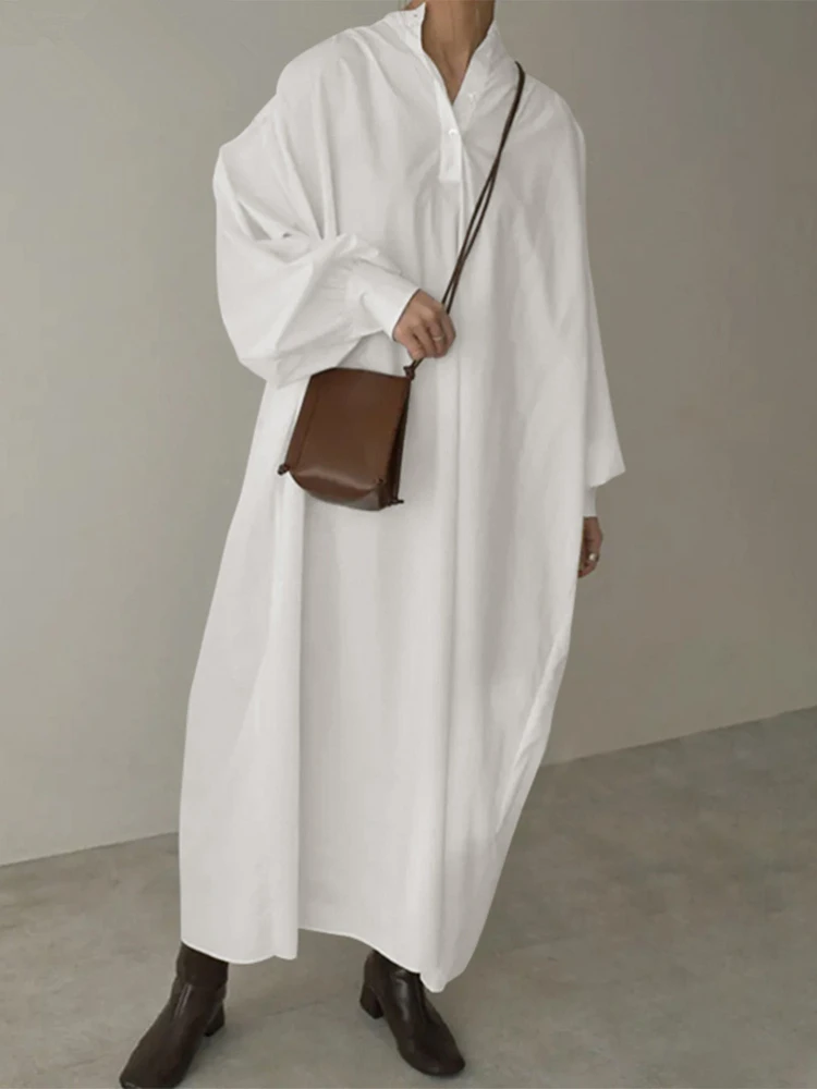 

Dresses for Women 2023 Summer New Korean Fashion LOOSE Long Sleeve Vintage Robe Oversize Streetwear Solid Elegant Long Dresses