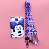 disney mickey minnie lady plastic anime id card holder cool badge sliding work name tag bus lanyard cards holders drop shipping