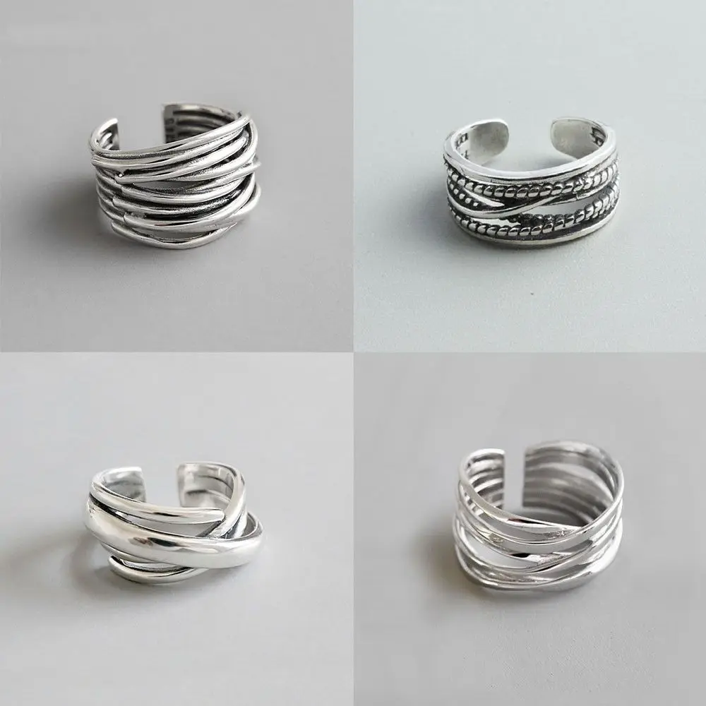 

Large Chains Vintage Silver Color Adjustable Novelty Jewelry Layered Finger Ring Women Opening Rings