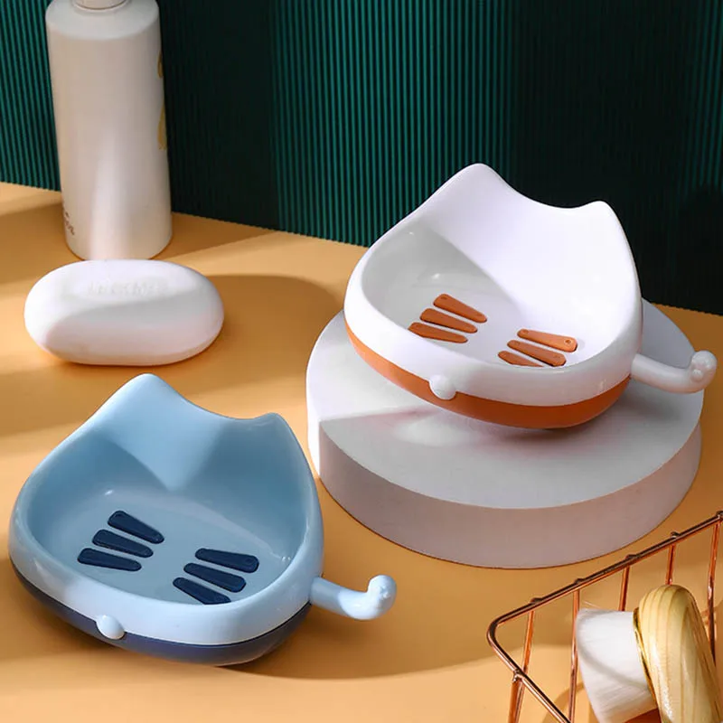 

Soap Box Wall-mounted For Household Cute 3Colors Cartoon Cat Shape Drain Desgin PP Bathroom Supplies