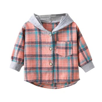 Jlong Autumn Baby Girl Cotton Long Sleeve Shirt Spring Kids Boys Plaid Hoodies Casual Children Hooded Tops Clothes 1-7 Years 1
