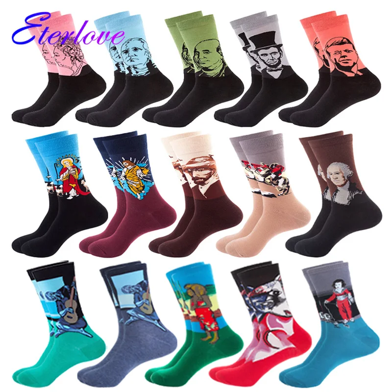 

Dropshipping Men Retro Painting Art Socks With Print Casual Happy Van Gogh Socks Autumn Winter Crew Cotton Funny Skateboard Sock