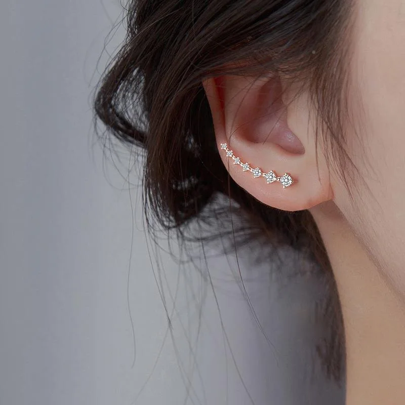 

Simple and Flashy Women's Ear Clip High Quality New 4-Piece Set 9-Piece Cubic Zirconia Rose Gold Ear Hook Ear Pin Jewelry Party