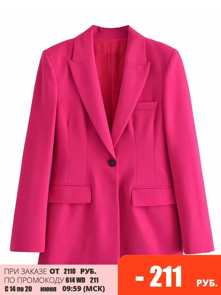

Tangada Women 2022 Fashion Pink Tunic Blazer Coat Vintage Long Sleeve Female Office Lady Work Suit 3H270