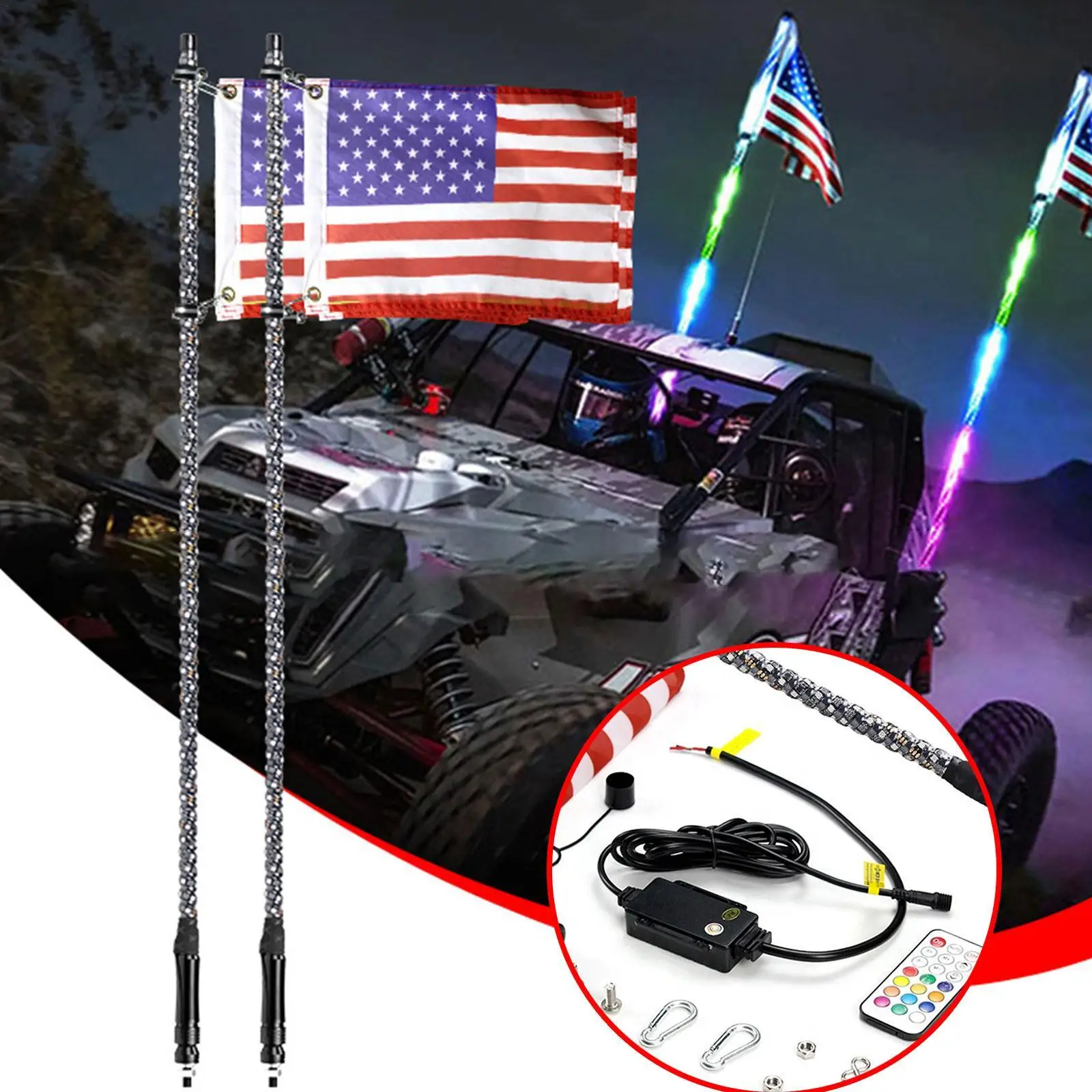 

Off Road Flagpole Car Light With Base Remote Control Beach Chess Atmosphere Brake RGB Magic Flag Pole Light Colorful Decoration