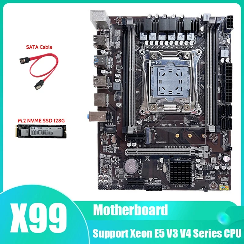 X99 Motherboard LGA2011-3 Computer Motherboard Support Xeon E5 V3 V4 Series CPU With M.2 SSD 128G+SATA Cable