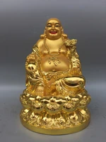 10 tibetan temple collection old bronze gilt draw color maitreya big belly buddha lotus platform sitting buddha town house