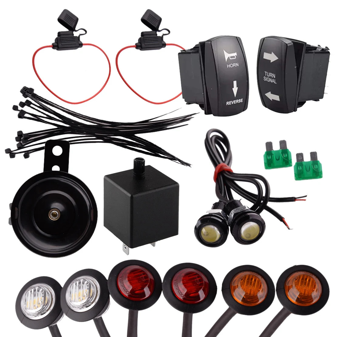 Turn Signal Horn Reverse Rocker Switch LED Light Kit Fit for Yamaha ATV UTV Arctic Cat Can-Am Honda Golf Cart Polaris Kawasaki