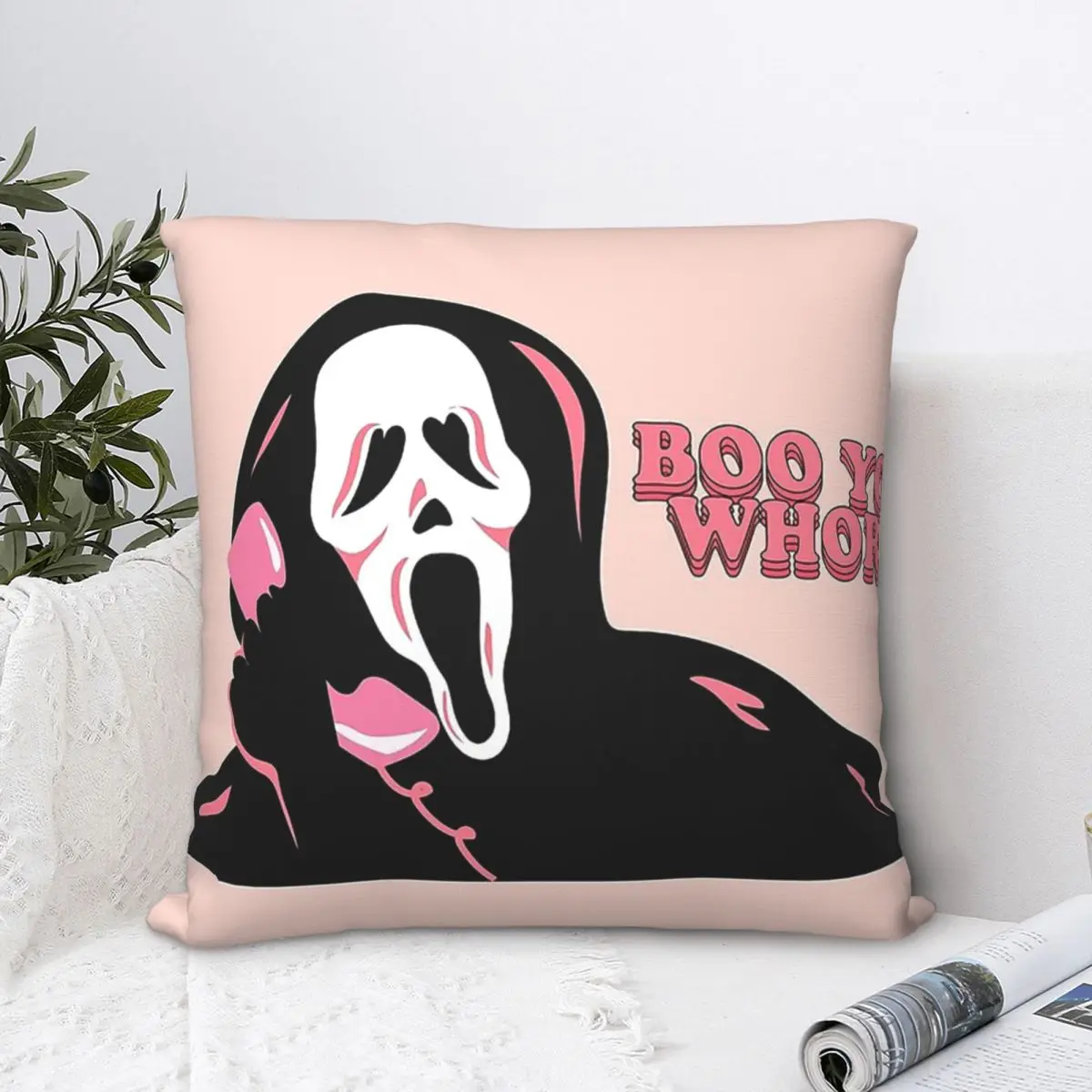 

BOO YOU WHORE Ghost Face Throw Pillow Case Scream Sidney Prescott Film Cushion For Home Sofa Chair Decorative Hug Pillowcase