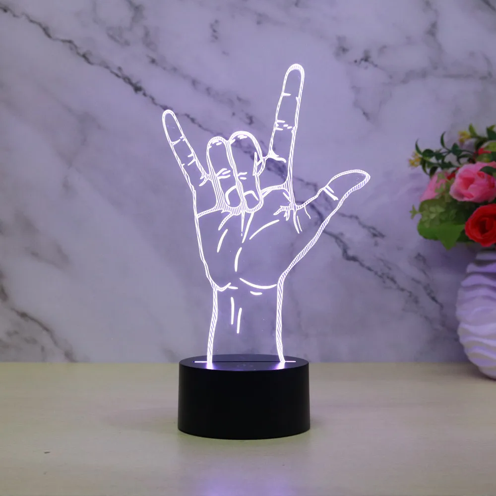 Жест ночной Светильник рок-знак 3D иллюзия Лампа для украшения музыкальной
