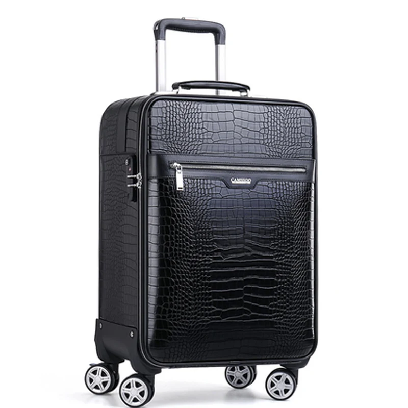

Men high quality Crocodile pattern PU Leather cabin trolley suitcase Women business rolling luggage on wheels