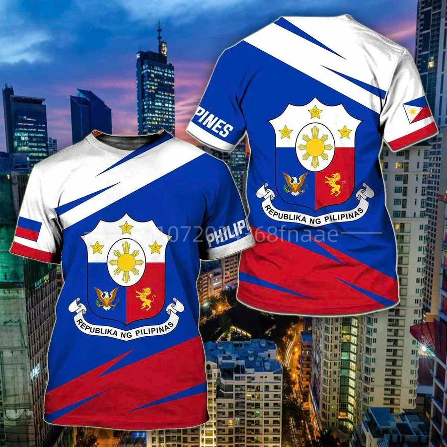 

Футболка мужская с рисунком флага Филиппин и герба оружия, Повседневная Уличная одежда, модные топы оверсайз с коротким рукавом для мальчик...