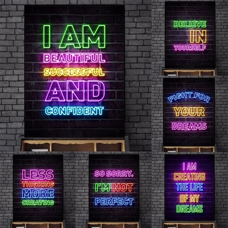 

Мотивируйте себя неону, верьте в свою мечту, цитаты, буквы, искусство, холст, живопись, плакаты, принты, настенные картины, Декор для дома