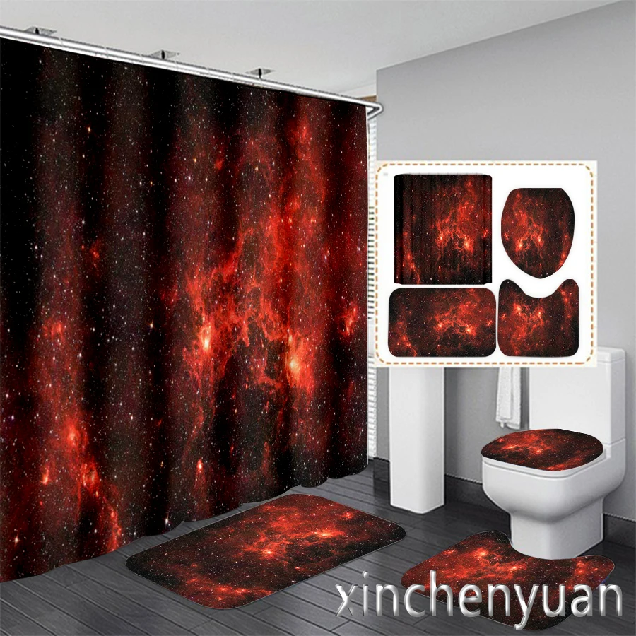 

New 3D Print Star Galaxy Universe Shower Curtain Waterproof Bathroom Curtain Anti-slip Bath Mat Set Toilet Rugs Carpet VR29