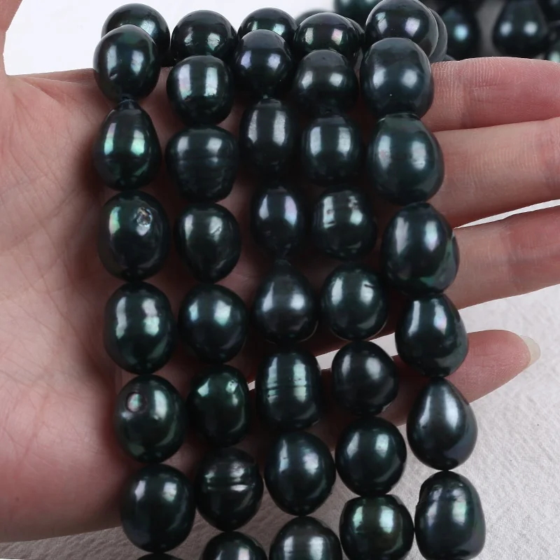 

12-13mm black rice real natural freshwater pearl strand wholesale