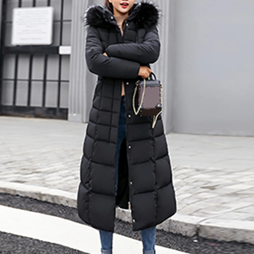 Long Winter Coat Women Parkas Slim Casual Hooded Fur Collar Warm Jacket Outerwear Coat Streetwear Chaqueta Mujer Veste Femme