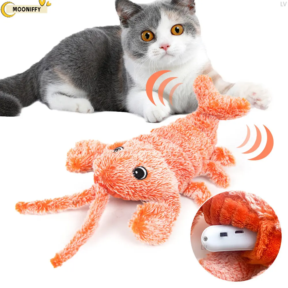 Electric Jumping Shrimp Cat Toy Moving Simulation Lobster Dancing Plush Toys For Pet Dog Cats Stuffed Animal Interactive Toy