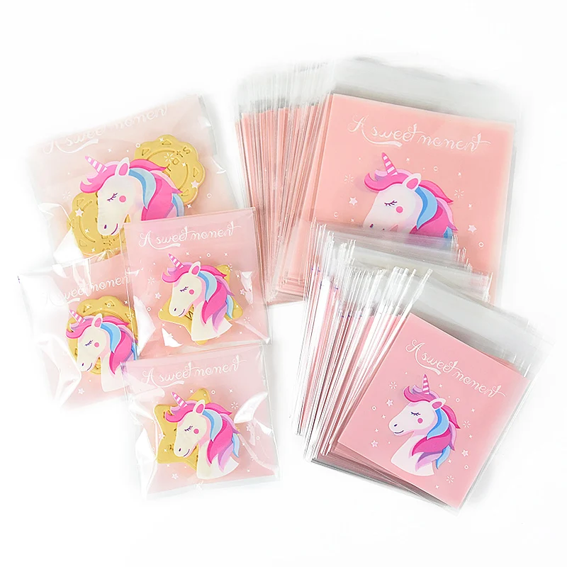 100 шт. 7/10 см подарочный пакет для печенья и конфет с единорогом Прозрачные