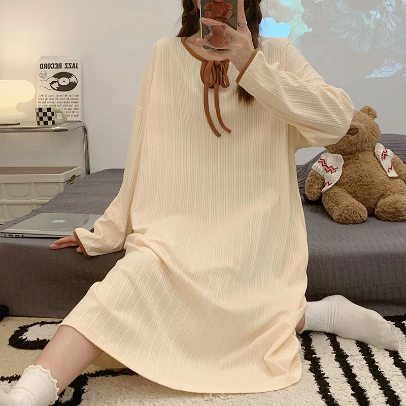 Yasuk Summer Fashion Women's Casual Lovely Long Nightdress Nightgown Pajamas Set Short Sleeves Bow Simple Soft