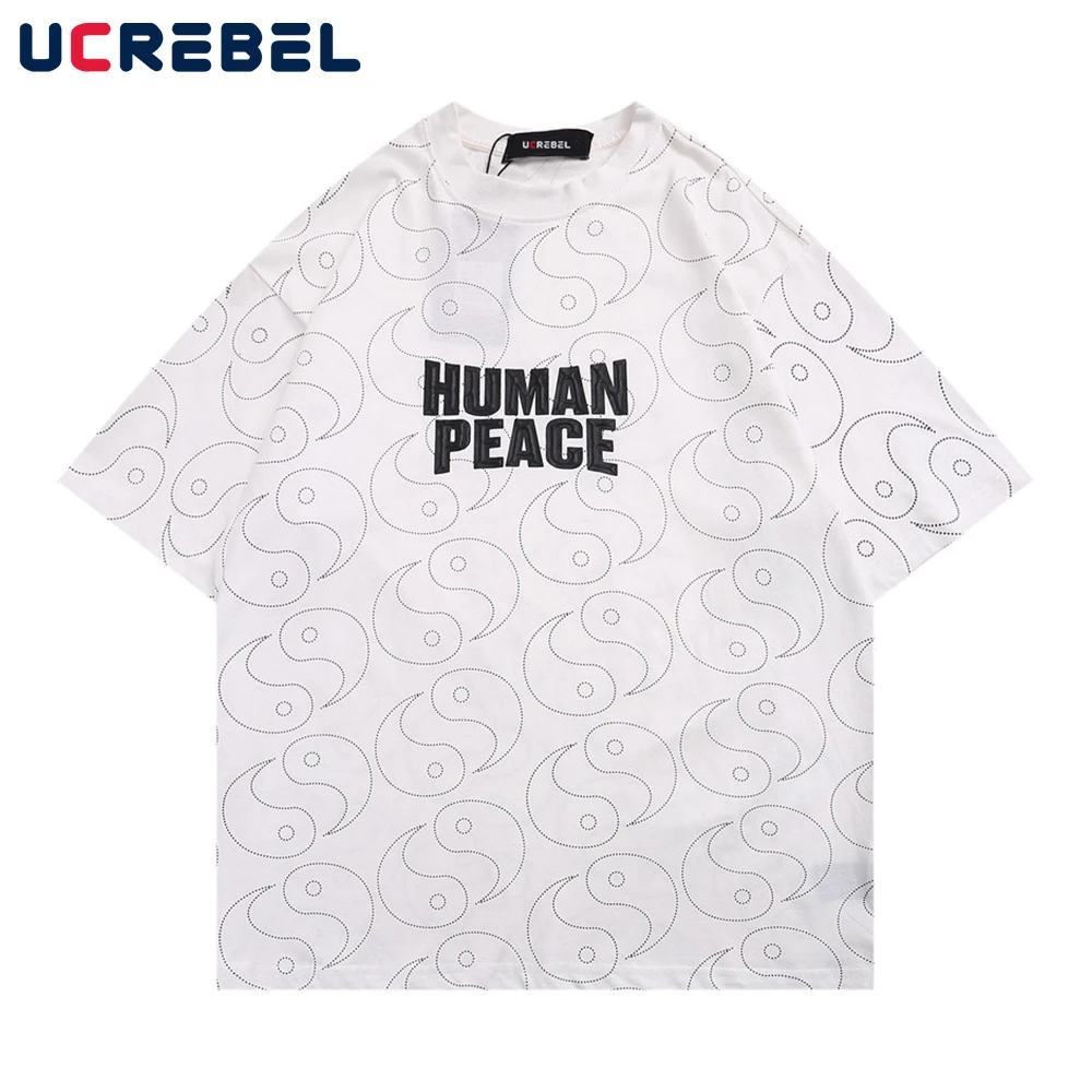 

Letter Print Short Sleeve T-shirt Mens Streetwear Cashew Flowers Full Print Cotton Tee Summer Casual Crew Neck Half-Sleeve Men