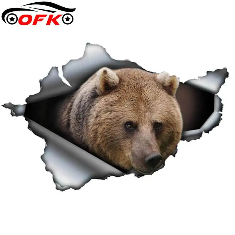 

Popular 13cm X 8.5cm Brown Bear Car Sticker Torn Metal Decal Reflective Stickers Waterproof 3D Styling Grizzly