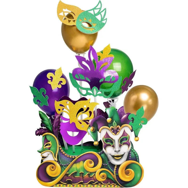 Центральная часть Mardi Gras золотые зеленые фиолетовые воздушные шары маски для