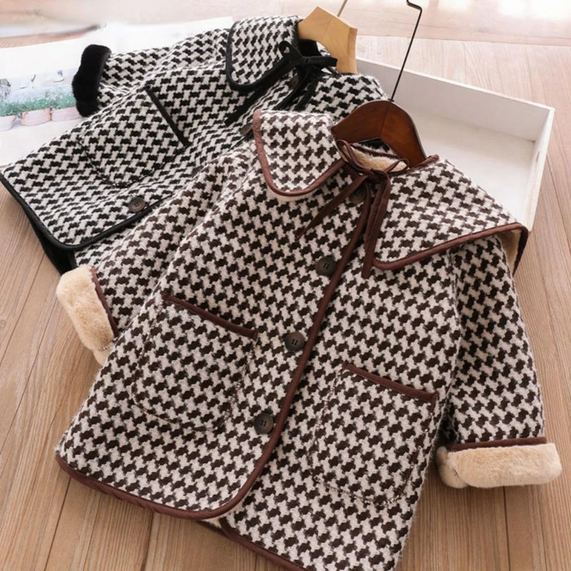 

Winter Baby Girl Winter Clothes Outerwear Girls Faux Fur Coat Kids Plaid Thick Velvet Overcoat Jacket for Girls Toddler Parka