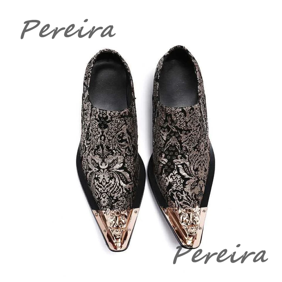 Мужские туфли с винтажным принтом Iron Toe роскошные золотые модельные из коровьей