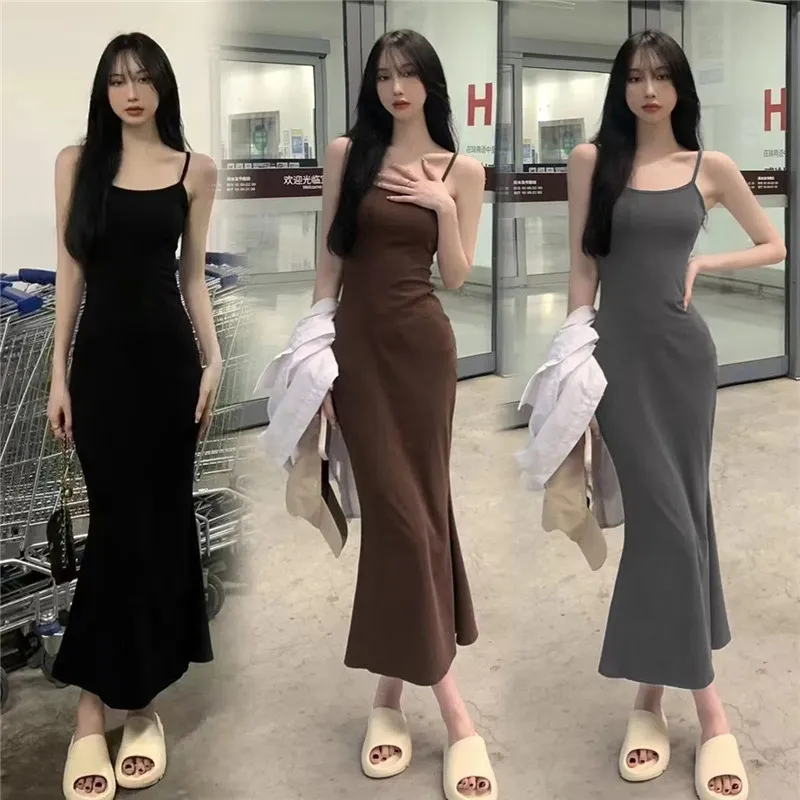 

Elegant Backless Long Party Dress Women Fashion Solid O-Neck Spaghetti Strap Summer Dress Plus Size Casual Vestidos Maxi Robe
