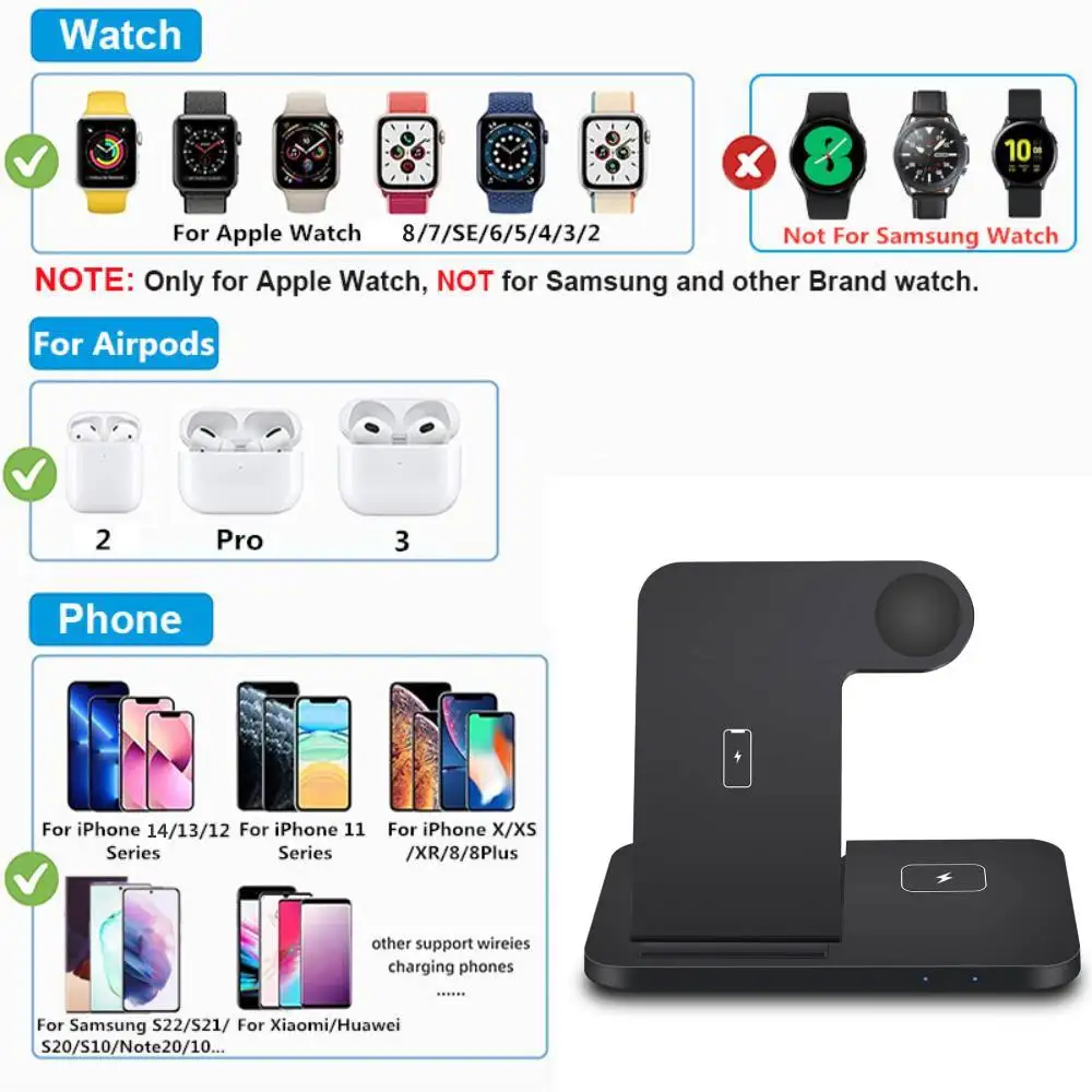 3 in 1 15W Fast Wireless Charger Charging Dock Station For iPhone 14 13 12 11 Pro MAX XR X 8 Apple Watch 8 7 6 SE AirPods Pro