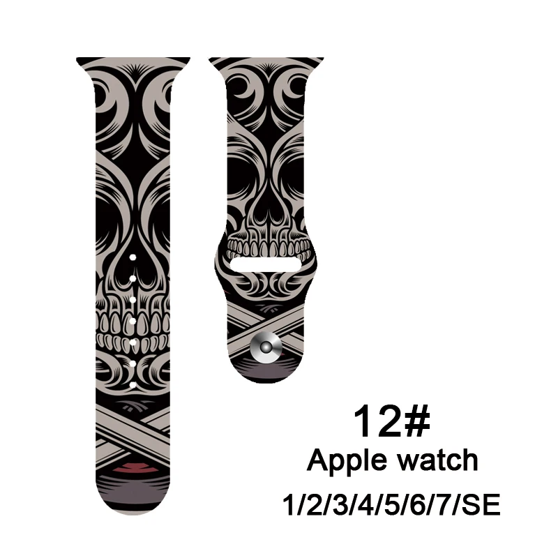 

For Apple Watch Band S8 7 SE 6 5 4 3 Silicone Skull 44MM 42MM 45MM 49MM Bracelet Watch Band for IWatch Wristband 40MM 38MM 41MM