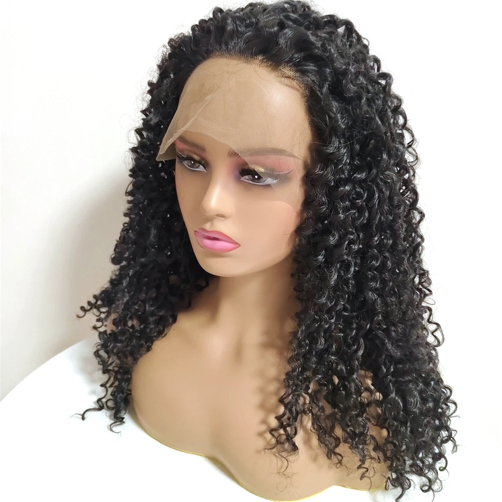 

Afro Kinky Curly Natural Black Color Synthetic Hair Lace Front Wig For Women Bleached Knots Lace Wig Glueless Cosplay Drag Fiber