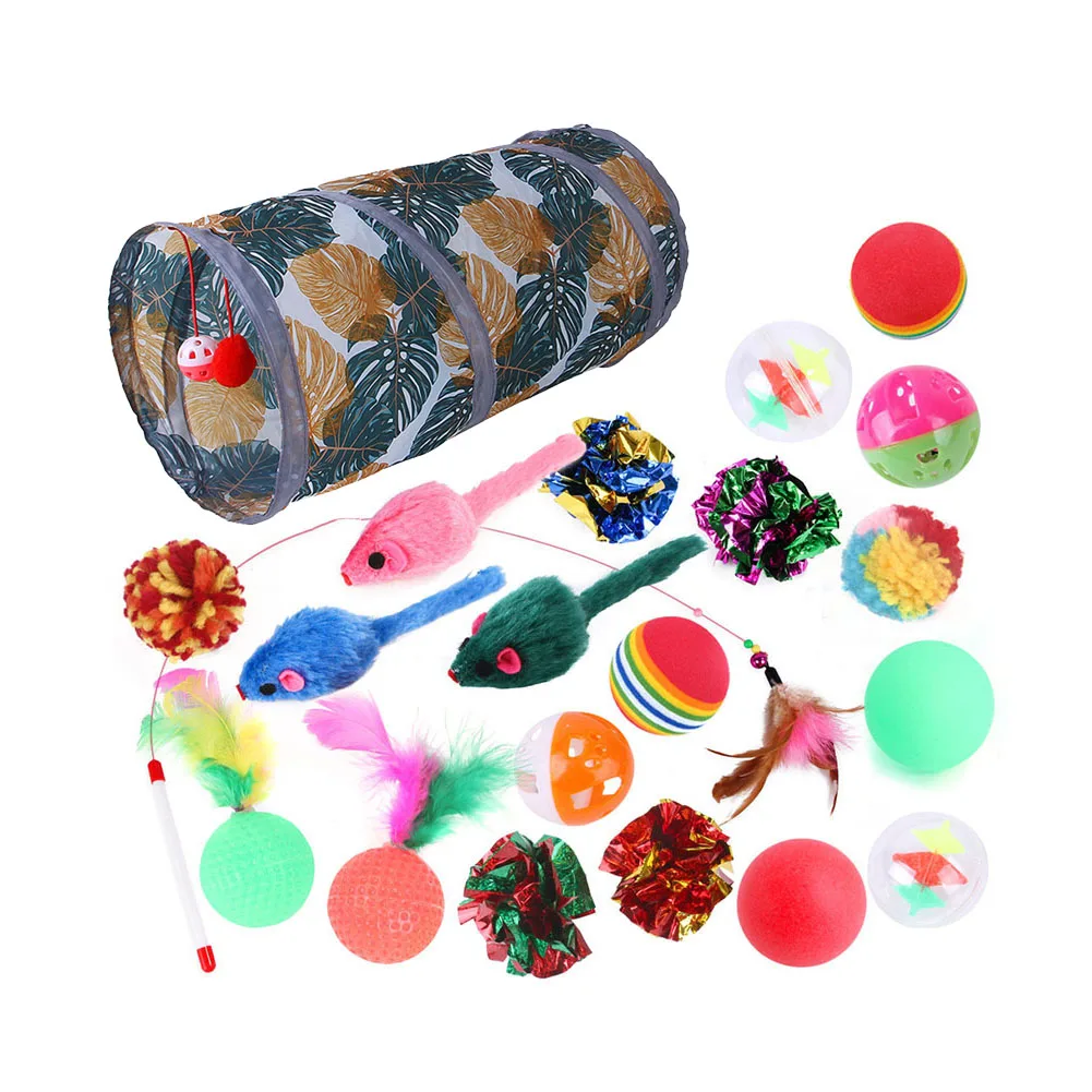 

21Pcs Cat Toy Set Funny Cat Tunnel Funny Feather Balls Plush Mouse Combination for Interesting Pet Supplies