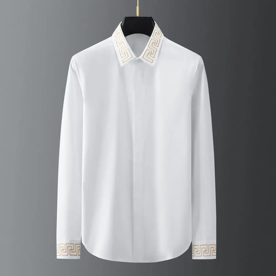 Men's long sleeve shirt autumn tide brand embroidery non-iron fashion handsome personality shirt
