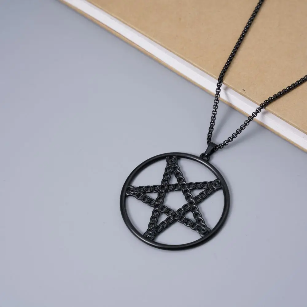 Винтажное ожерелье с подвеской в виде пентаграммы индивидуальное черное для