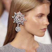 exaggerated rhinestone snowflake shape drop earrings dinner jewelry for women luxury crystal big round pendant dangle earrings