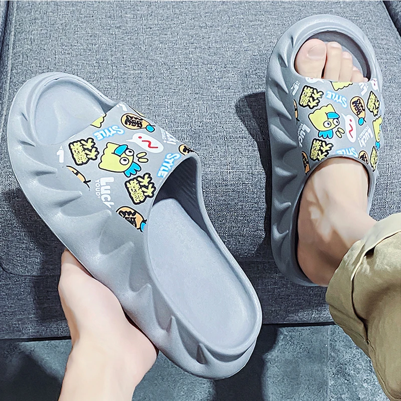 

Slippers Summer Men Outdoor Wear New Casual One-footed Soft Soled Anti-slip Gray Flip-flop Sandals Home Men's Flops Shoes Palms
