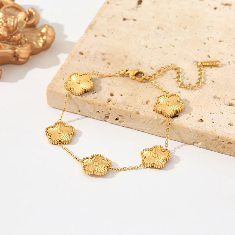 EILIECK 316L браслет из нержавеющей стали золотого цвета лист клевера для женщин