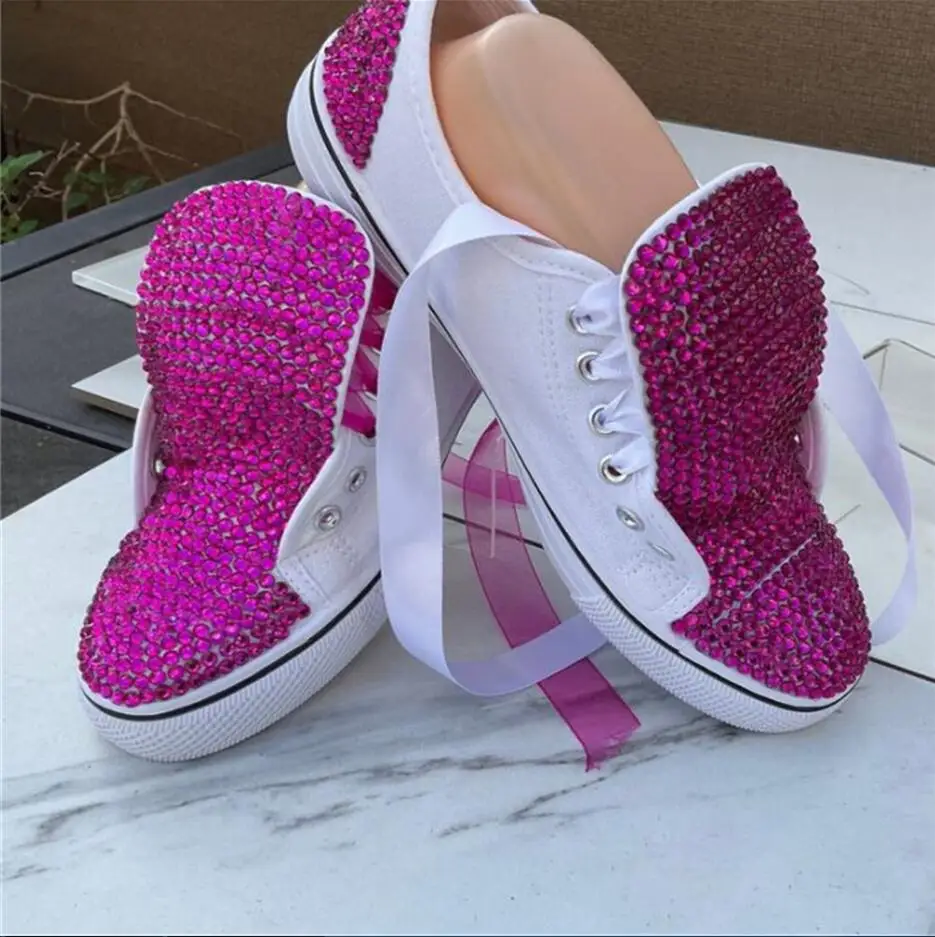 

Custom purple rhinestone lace low top Everything sports canvas casual men's and women's shoes large size 35-46