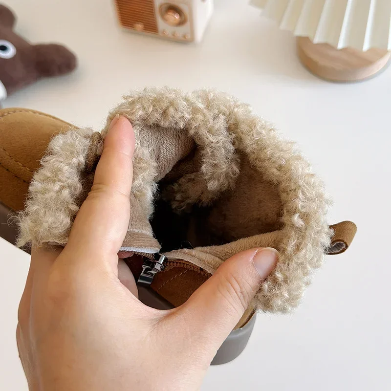 2024 зимние теплые ботинки тонкие бархатные детские туфли на молнии замшевые