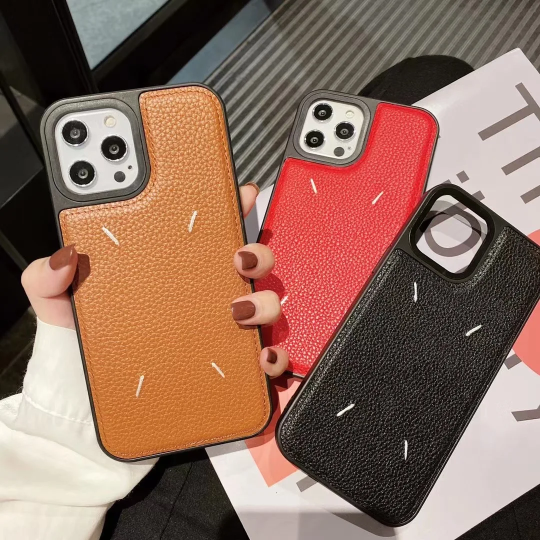 

Luxury Phone Case Simple Atmosphere for Margiela Hand Stitched iPhone 13 12 11 Pro X XR XS Max 78 Shockproof iPhone Leather Case