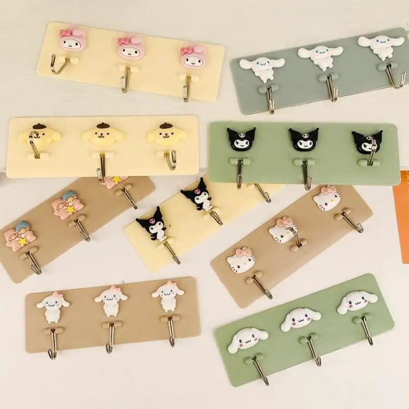 

Sanrio HelloKitty Mymelody Kuromi Cinnamoroll Purin Cartoon Hook Free Punching Paste Bathroom Kitchen Wall Door Rear Hook