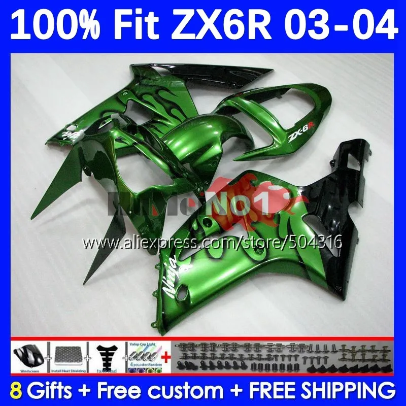 

Инъекционный корпус для KAWASAKI NINJA ZX 6R 600 636 6 R ZX600 61MC.102 ZX-6R ZX636 ZX6R 03 04 ZX-636 черный 2003 2004 Обтекатели зеленый