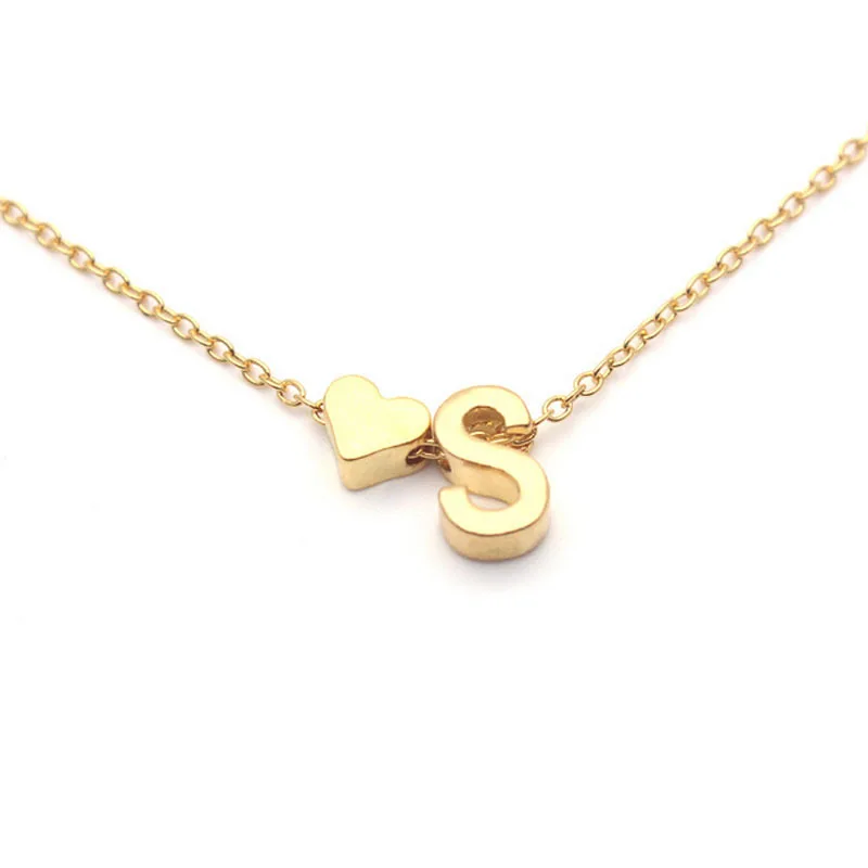 

HIBODY Fashion Tiny Heart Dainty Initial Necklace Gold Silver Color Letter Name Choker Necklace For Women Pendant Jewelry Gift