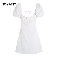 moyatiiy women 2022 fashion linen summer dress beach style backless mini dresses with lace tie pluff sleeve female vestidos