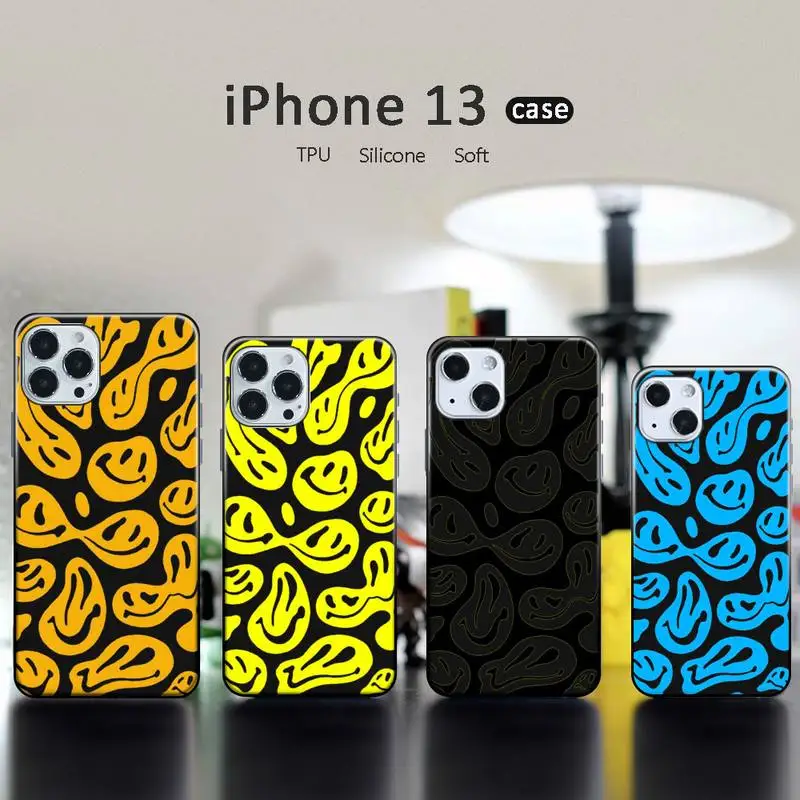 

Funny yellow black smiley Couple Phone Case for iPhone 13 12 11 mini pro XS MAX XR 8 7 6 6S Plus X 5S SE 2020
