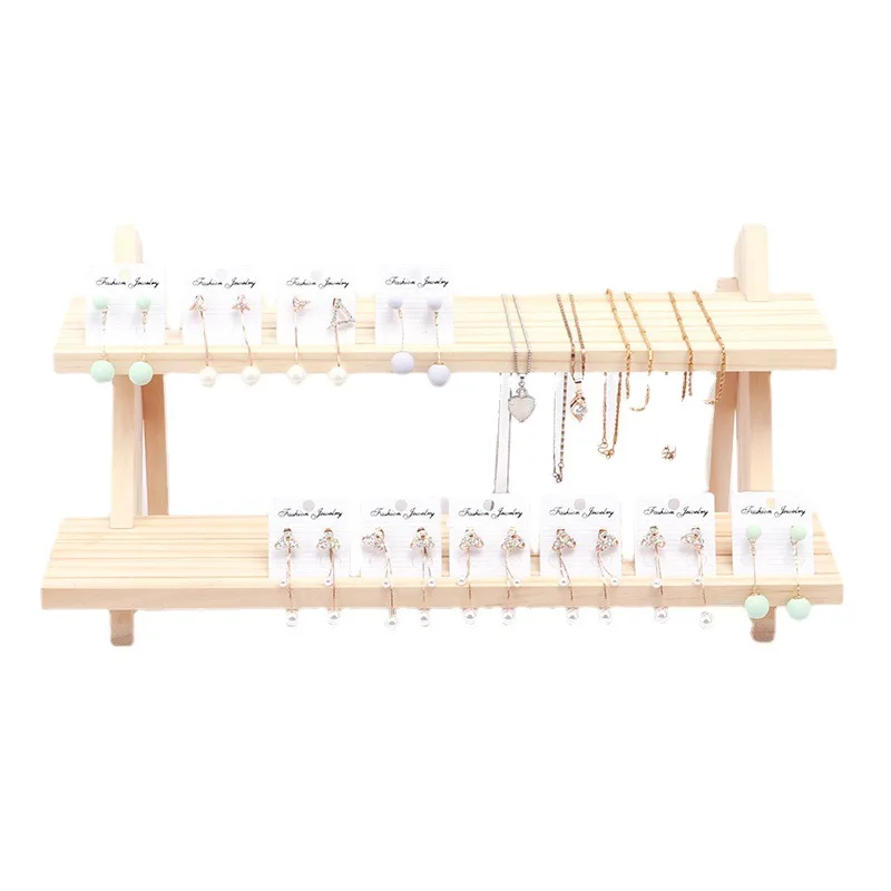 Wood Earring Ring Jewelry Display Stand Multi-Layer Bangle Rack  Showing Shelf Detachable Earring Card Holder for Table