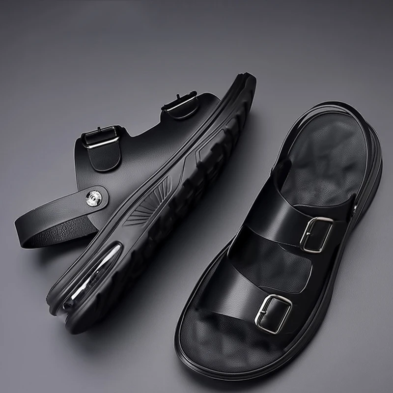 Сандалии мужские кожаные повседневные спортивные шлепанцы Нескользящие дышащие