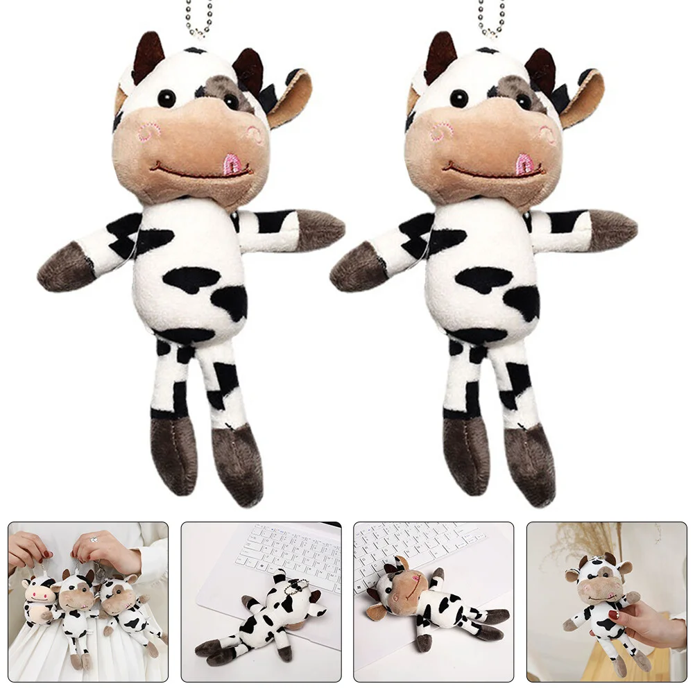 

Amulet Women Keychain Handbag Pendant Cow Stuffed Animal Cartoon Ring Hanging Ornament Backpacks Plush Keychains