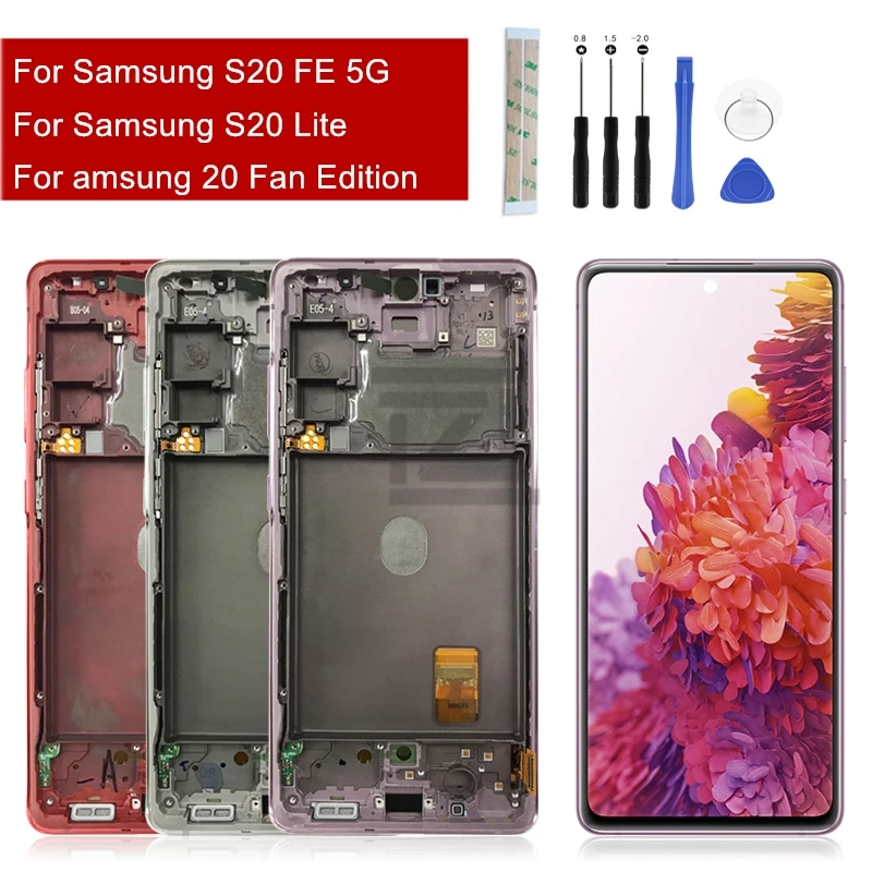 

ЖК-дисплей для Samsung S20 FE с сенсорным экраном и дигитайзером в сборе, с рамкой для Samsung S20 Lite, ЖК-дисплей G780F, сменный экран 6,5 дюйма